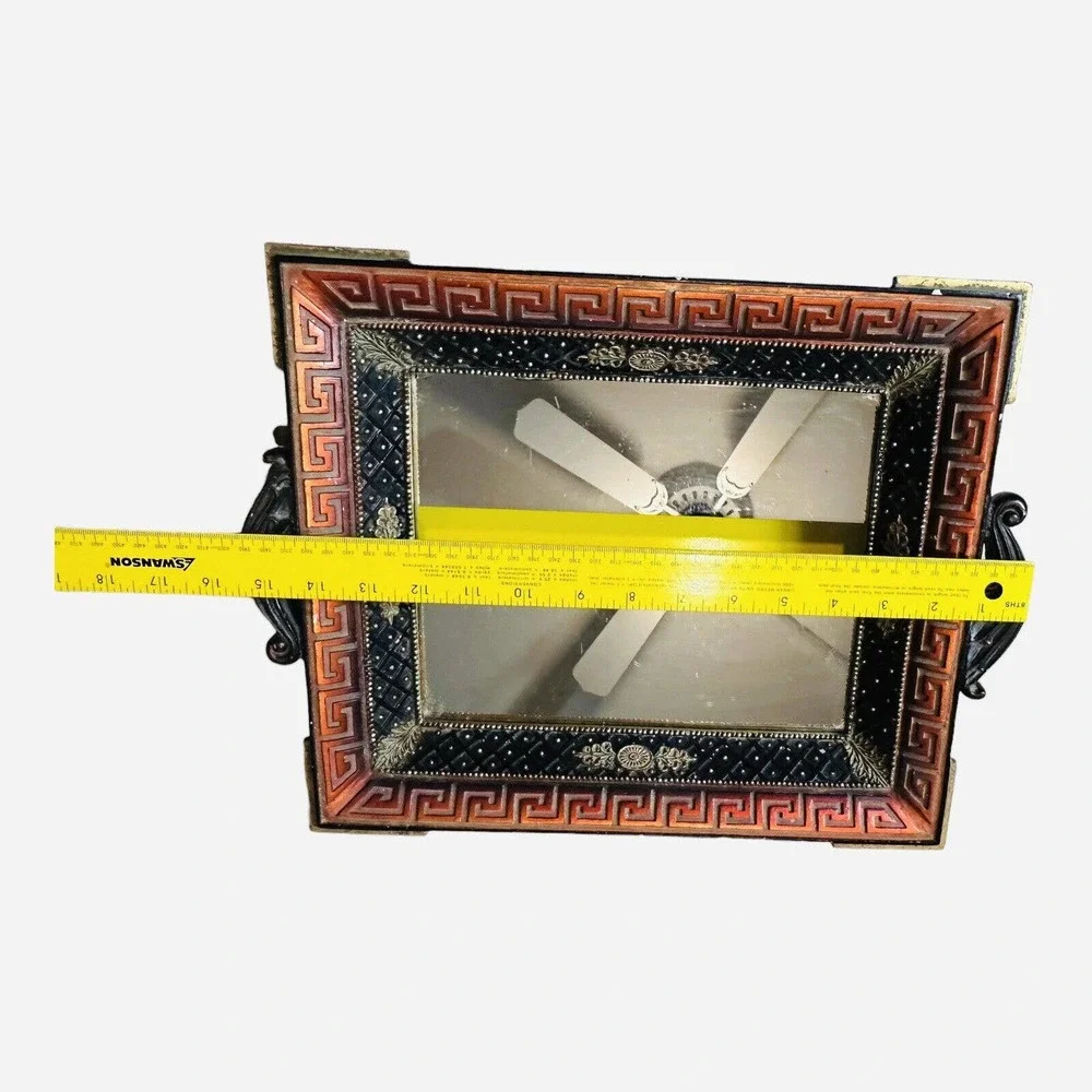 VINTAGE Mosaic Greek Key Dresser Vanity Tray Mirror Mosaic Ornate Trinket Tray